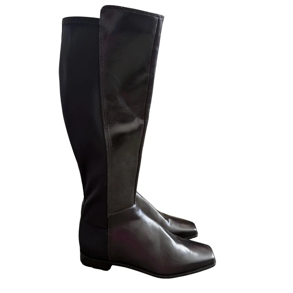 Vince Camuto Librina Black Leather Square Toe Tall Boots VC-LIBRINA Size 5.5 NEW